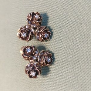 Vintage signed Goldette triple rose clip-on screw-back earrings